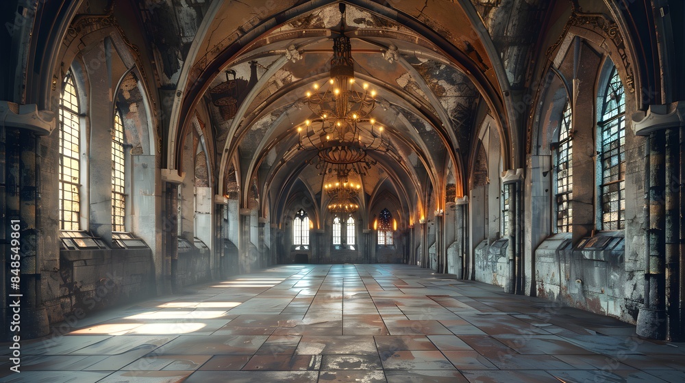 Mediaeval Building Interior. European Travel Concept Background Mediaeval Building Interior. European Travel Concept Background