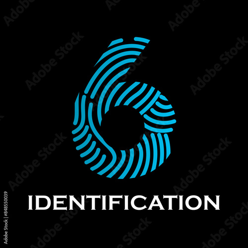 Number six with fingerprint design logo template illustration