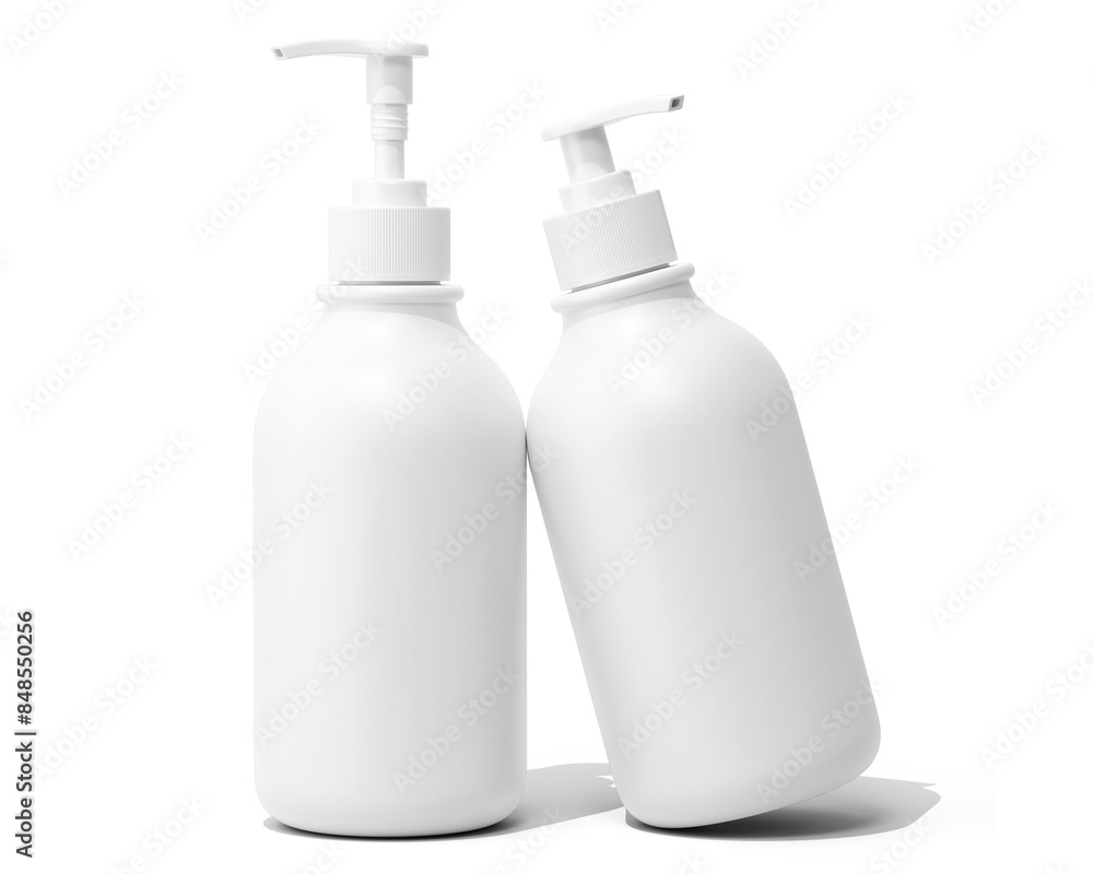 Blank White plastic cosmetic shampoo bottle, lotion pump bottle Packaging Isolated On Transparent Background, Prepared For Mockup, 3D Render. Blank White plastic cosmetic shampoo bottle, lotion pump bottle Packaging Isolated On Transparent Background, Prepared For Mockup, 3D Render.