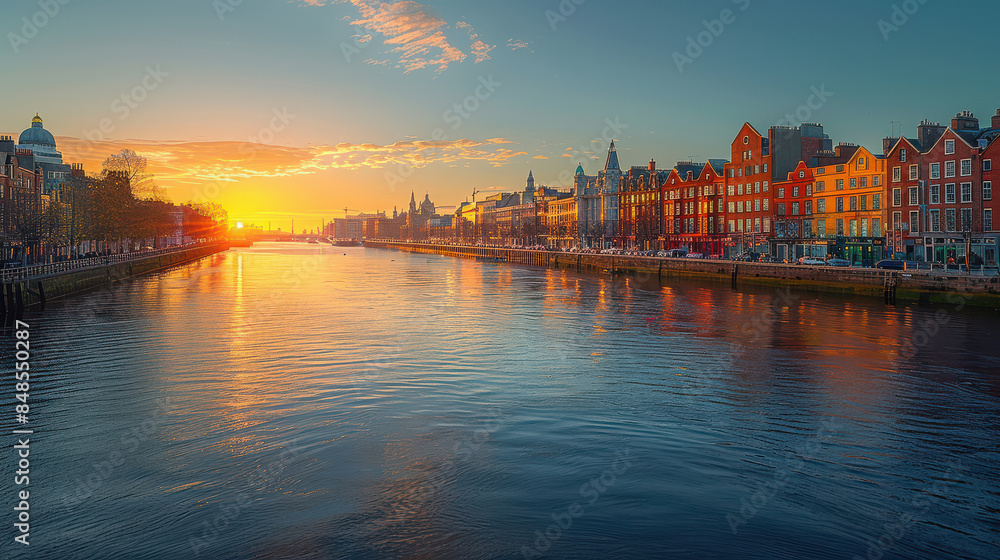 Fototapeta premium Dublin, Ireland city skyline created with Generative AI technology