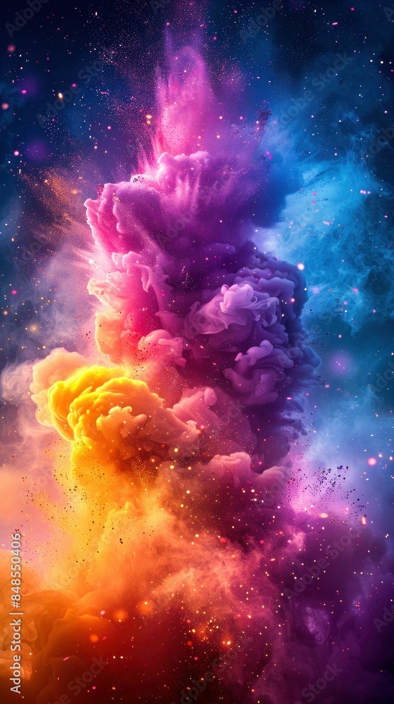 Explosive Burst of Colorful Powder in the Air. Generative ai Explosive Burst of Colorful Powder in the Air. Generative ai