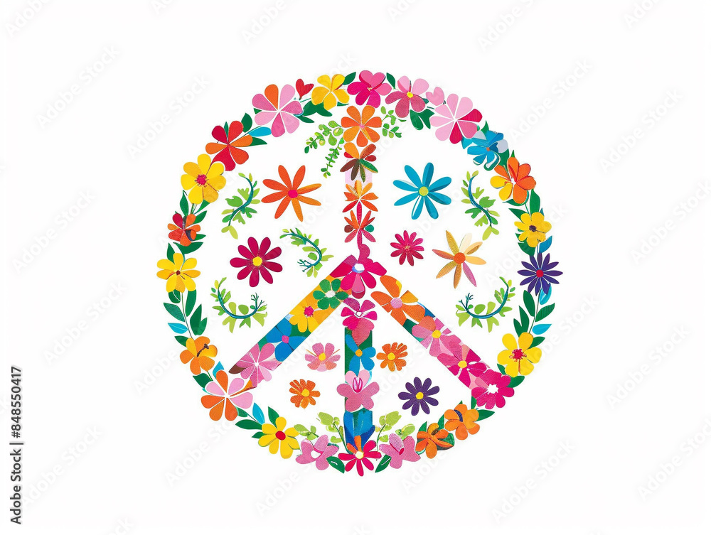 Craft a bold and colorful design featuring a peace sign made up of vibrant flowers Craft a bold and colorful design featuring a peace sign made up of vibrant flowers