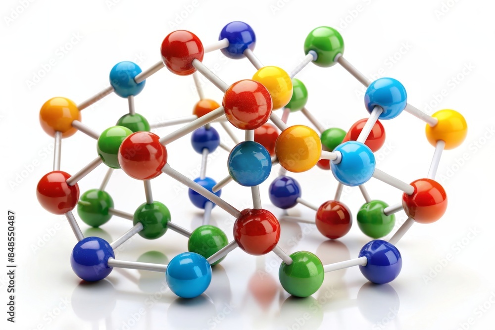 Obraz premium a sugar molecule, with atoms represented by colored spheres connected by sticks, displayed against a plain white background