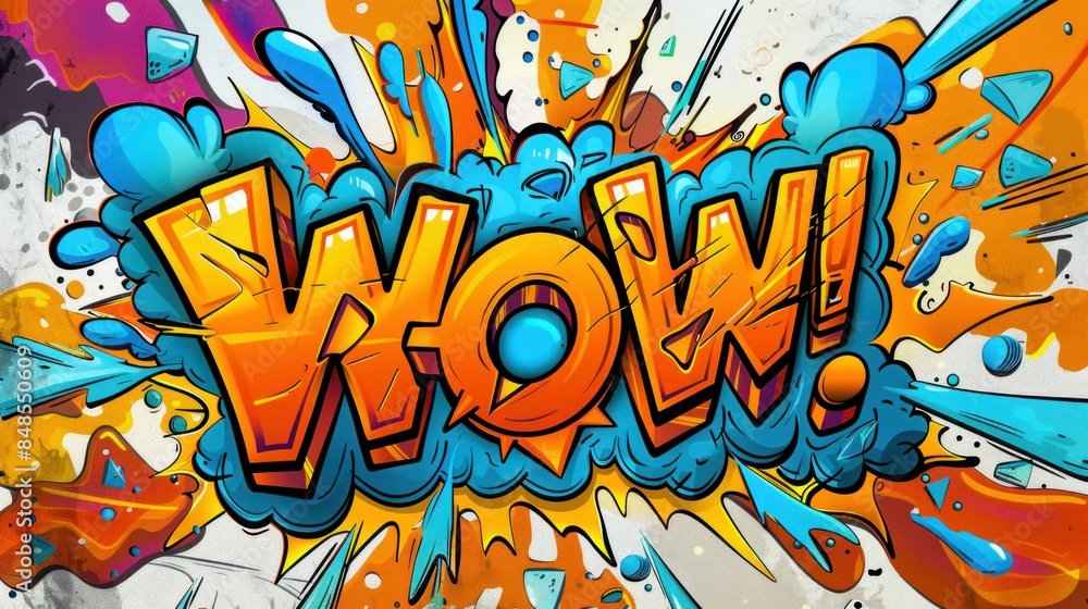 Naklejka premium Vibrant Comic Style WOW Text Explosion. Generative ai