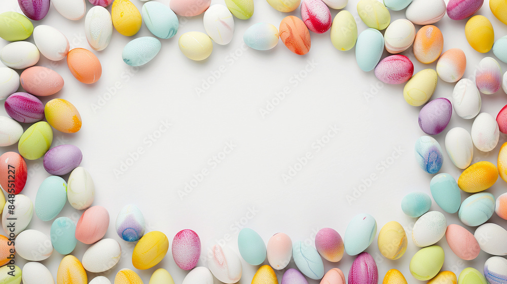 An oval frame, meticulously crafted from an array of single colored Easter eggs An oval frame, meticulously crafted from an array of single colored Easter eggs