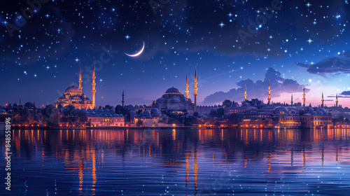 Istanbul, Turkey city skyline created with Generative AI technology