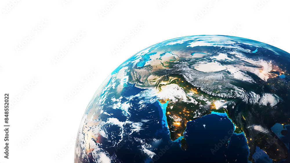 Fototapeta premium Planet Earth with clouds on transparent background.