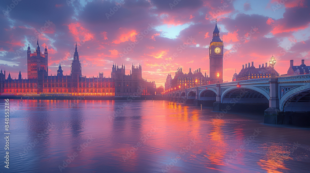 Naklejka premium London, United Kingdom city skyline created with Generative AI technology