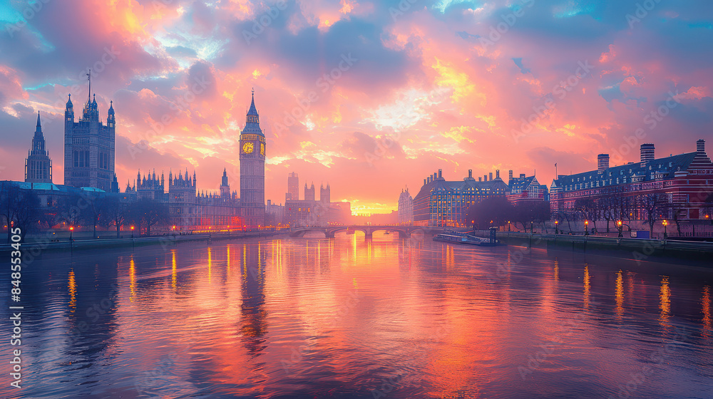 Fototapeta premium London, United Kingdom city skyline created with Generative AI technology
