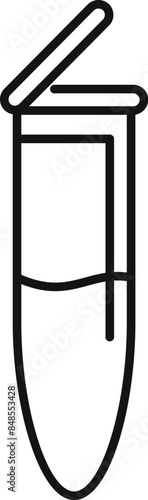 Line icon of an open vial containing liquid, used for medical analysis and laboratory testing