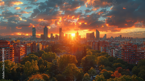 Madrid, Spain city skyline created with Generative AI technology