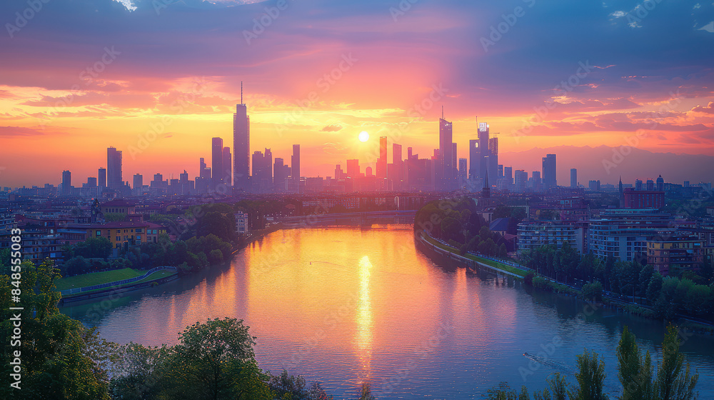 Milan, Italy city skyline created with Generative AI technology Milan, Italy city skyline created with Generative AI technology