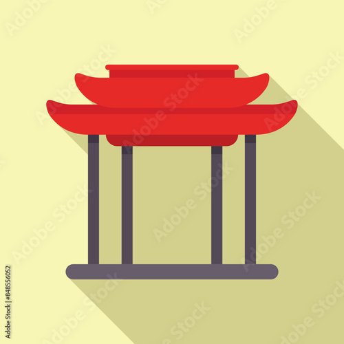 Illustration of a traditional red chinese arch with curved roof is standing on yellow background
