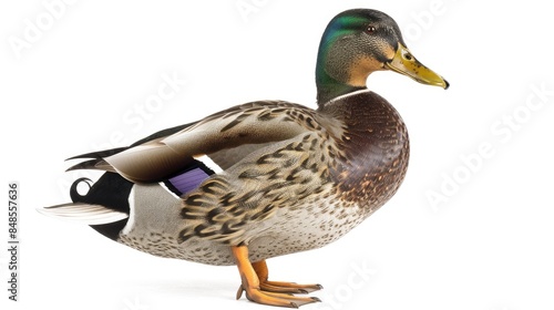 Mallard duck Anas platyrhynchos shown against a white background photo