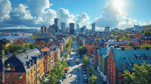 Beautiful travel scene of Oslo, Norway as holiday stock theme created with Generative AI technology