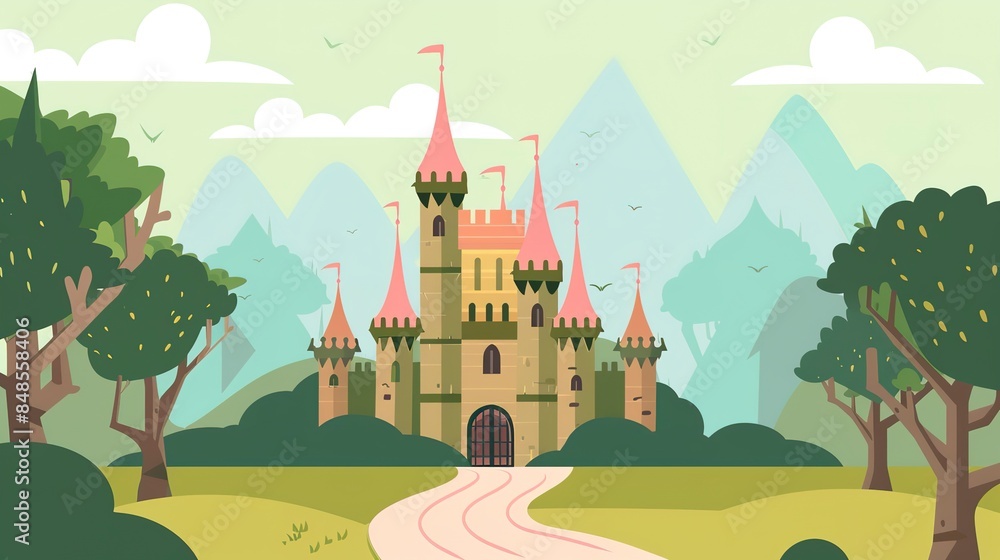 Naklejka premium Fairy tale flat design front view medieval theme water color Triadic Color Scheme