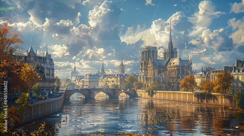 Paris, France city skyline created with Generative AI technology