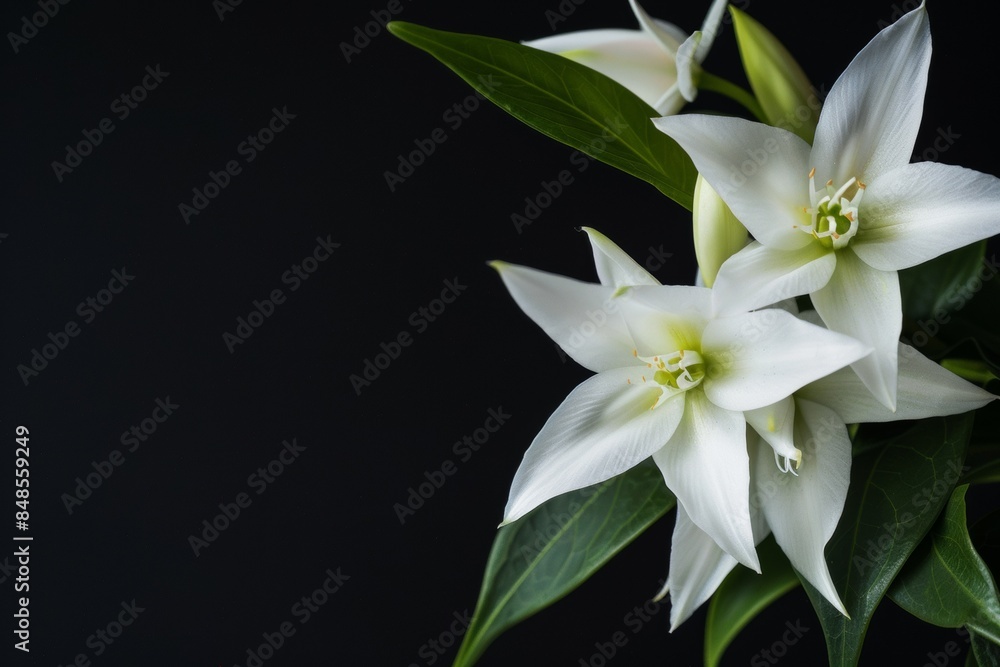 Fototapeta premium flower Photography, Angraecum sesquipedale, copy space on right, close up, Isolated on Black Background