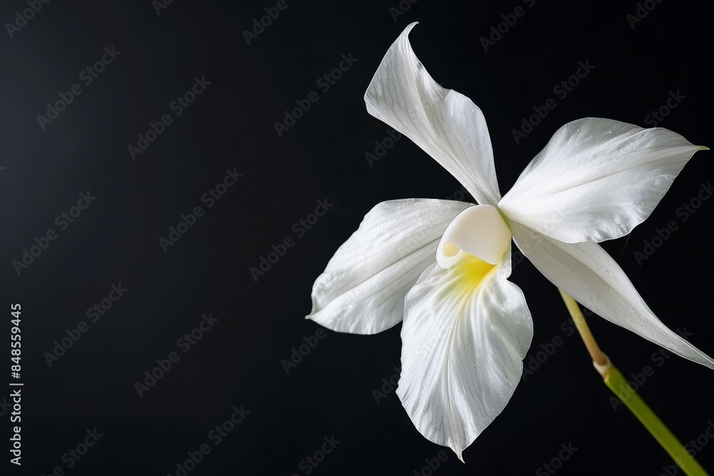 Fototapeta premium flower Photography, Brassavola nodosa, copy space on right,close up, Isolated on Black Background