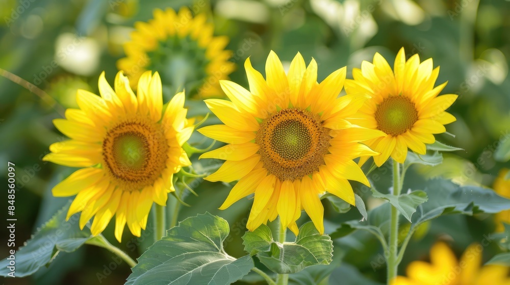 Obraz premium Sunflowers with their bright yellow petals stretching like sunbeams are a well known representation of energy and liveliness in nature