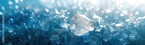Crystal Blue Facets: Abstract Macro Texture for Panoramic Wallpaper and Illustration