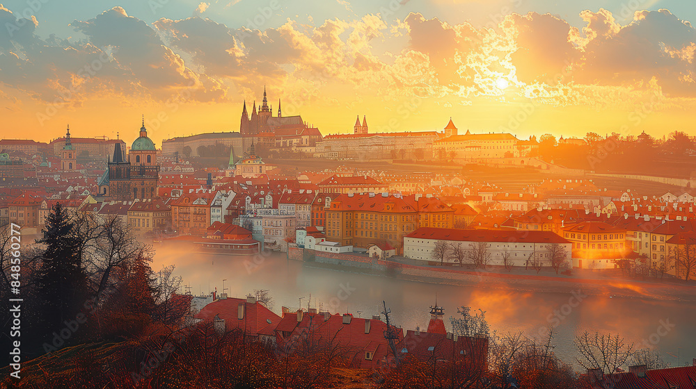 Fototapeta premium Typical scene Prague, Czech Republic city skyline