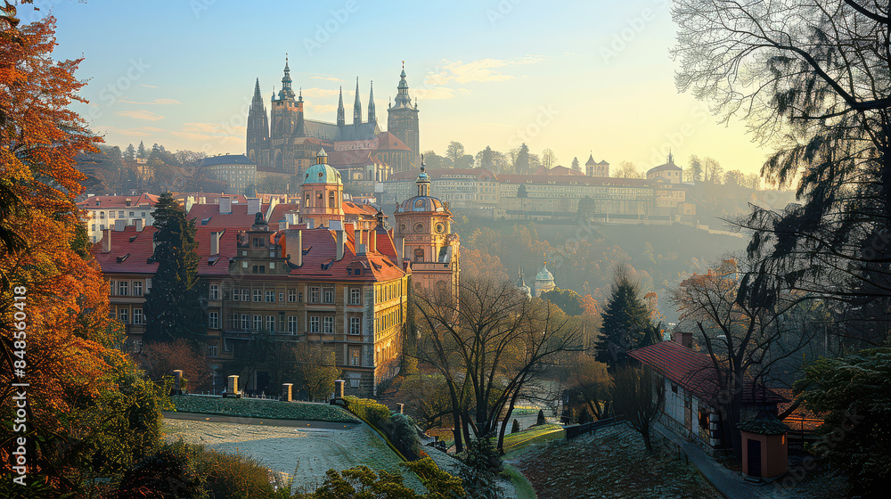 Fototapeta premium Typical scene Prague, Czech Republic city skyline
