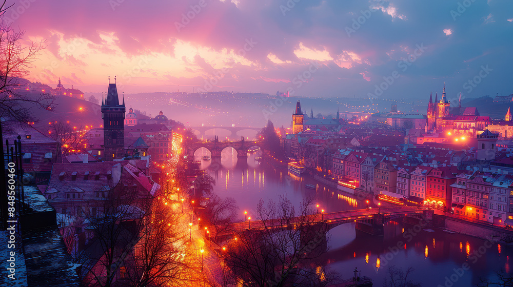 Fototapeta premium Typical scene Prague, Czech Republic city skyline