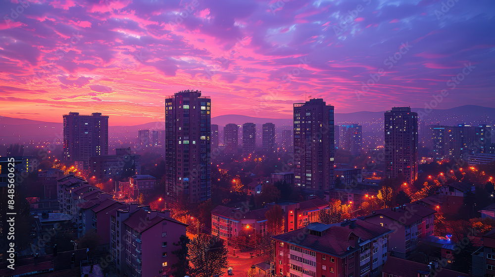 Fototapeta premium Pristina, Kosovo city skyline created with Generative AI technology