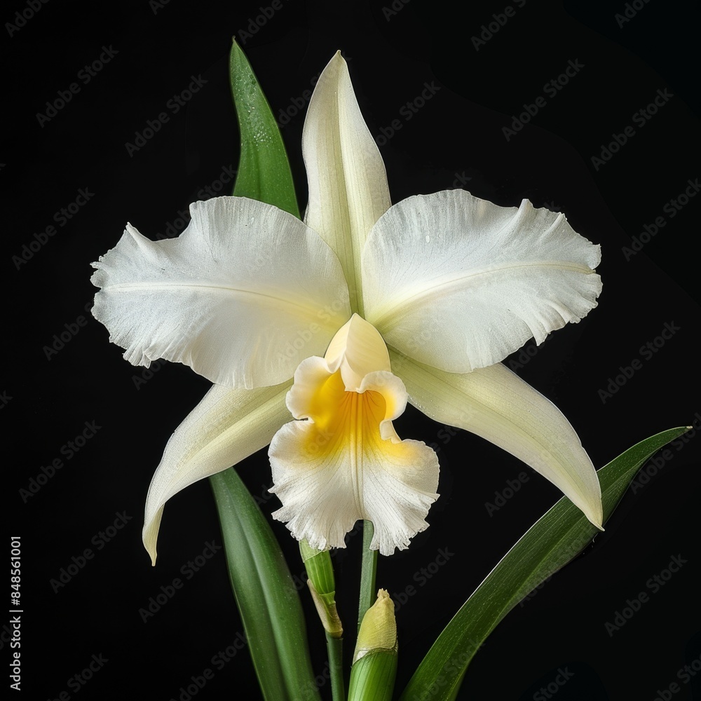 flower Photography, Cattleya copy space on right, close up, Isolated on Black Background flower Photography, Cattleya copy space on right, close up, Isolated on Black Background