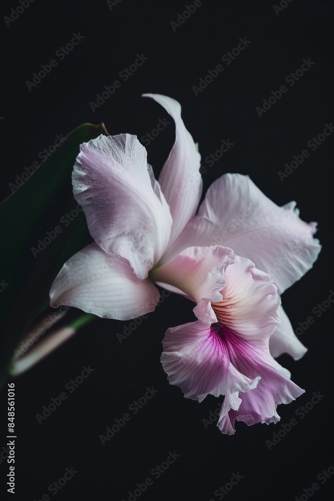 Fototapeta premium flower Photography, Cattleya, copy space on right, close up, Isolated on Black Background