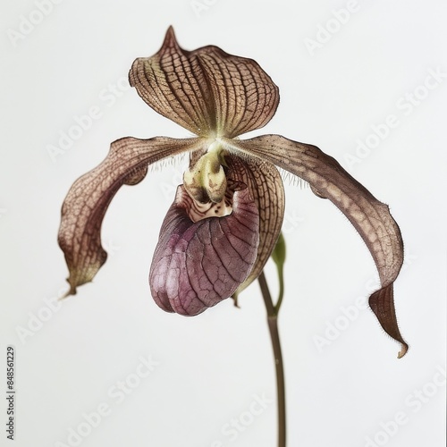 flower Photography, Cypripedium, Close up view, Isolated on white Background