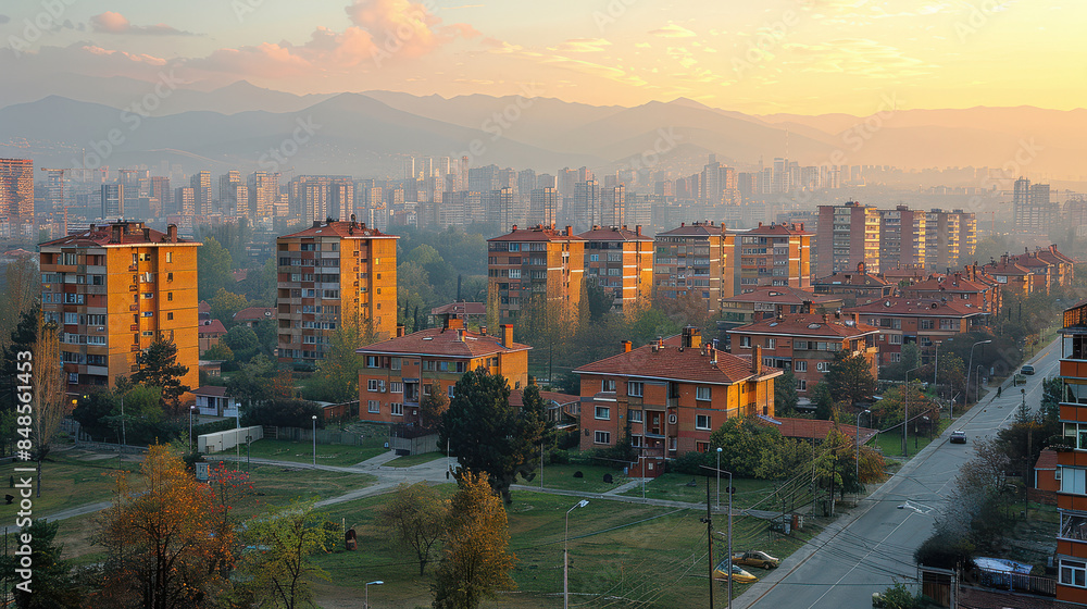 Obraz premium Pristina, Kosovo city skyline created with Generative AI technology