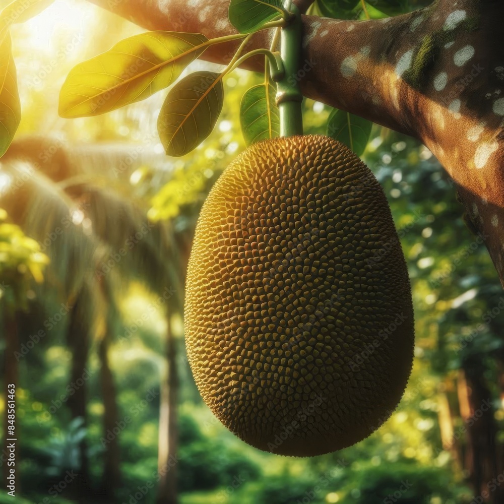 jackfruit growing. Closeup of jackfruit growing on the field with selective focus jackfruit growing. Closeup of jackfruit growing on the field with selective focus