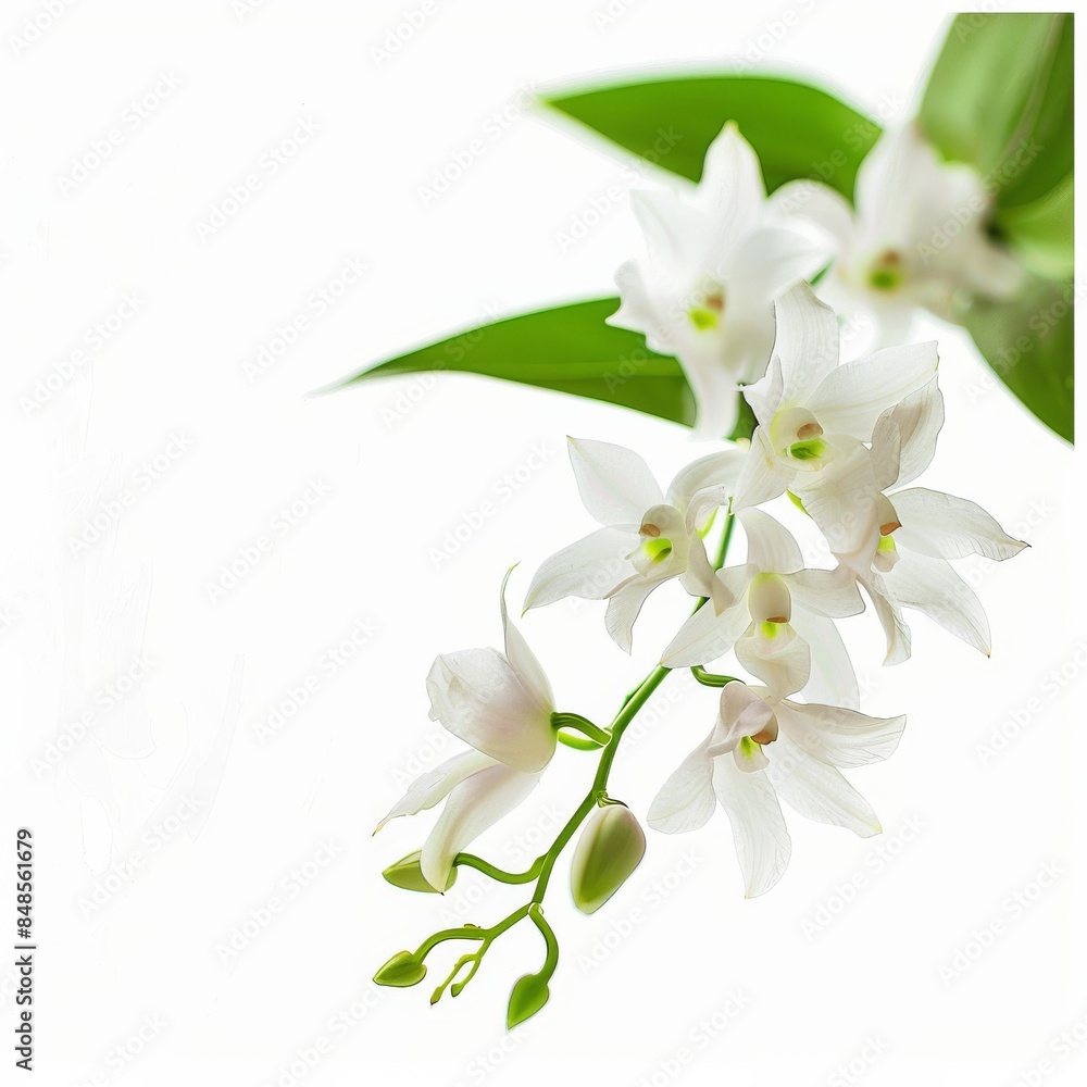 Obraz premium flower Photography, Dendrobium copy space on right, Isolated on white Background