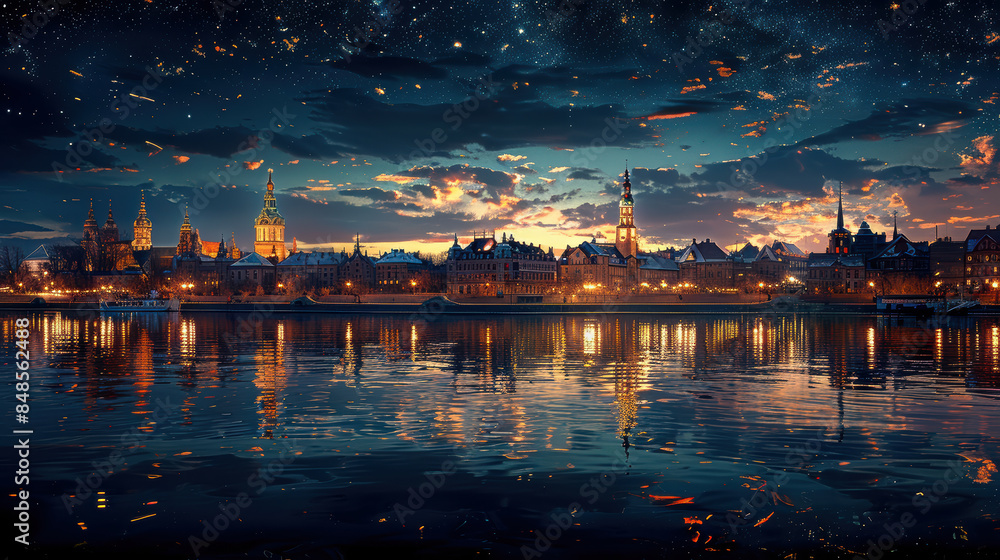 Riga, Latvia city skyline created with Generative AI technology Riga, Latvia city skyline created with Generative AI technology