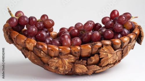 Red grapes in a basket crafted from wood
