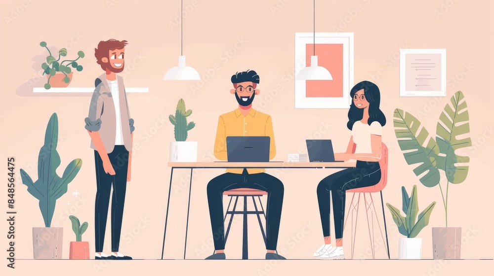 A happy employee getting feedback from his peers and managers. A happy employee getting feedback from his peers and managers.