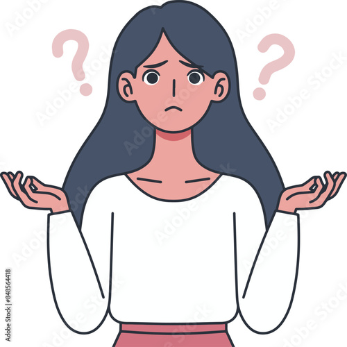Young girl with question mark illustrations 