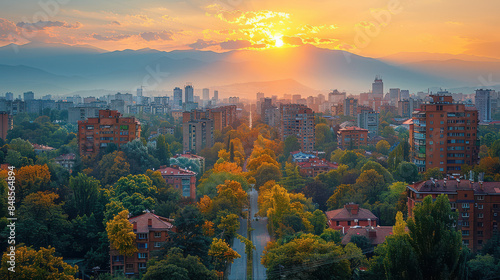 Sofia, Bulgaria city skyline created with Generative AI technology
