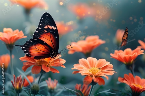 Nature-Inspired Spring Background with Flowers and Butterflies © mattegg