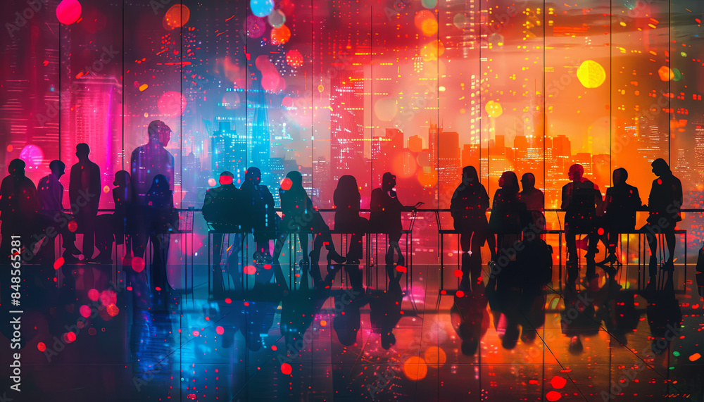 Silhouettes in Vibrant Night Scene Silhouettes in Vibrant Night Scene