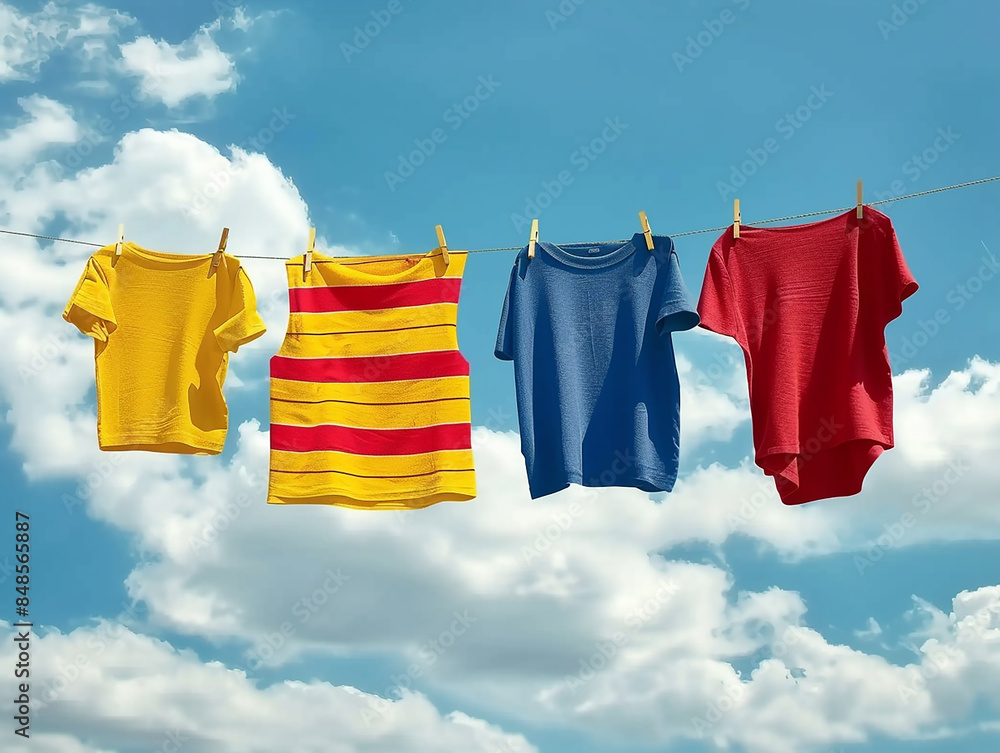 Photo of colorful clothes , garments drying at the day sunlight Photo of colorful clothes , garments drying at the day sunlight