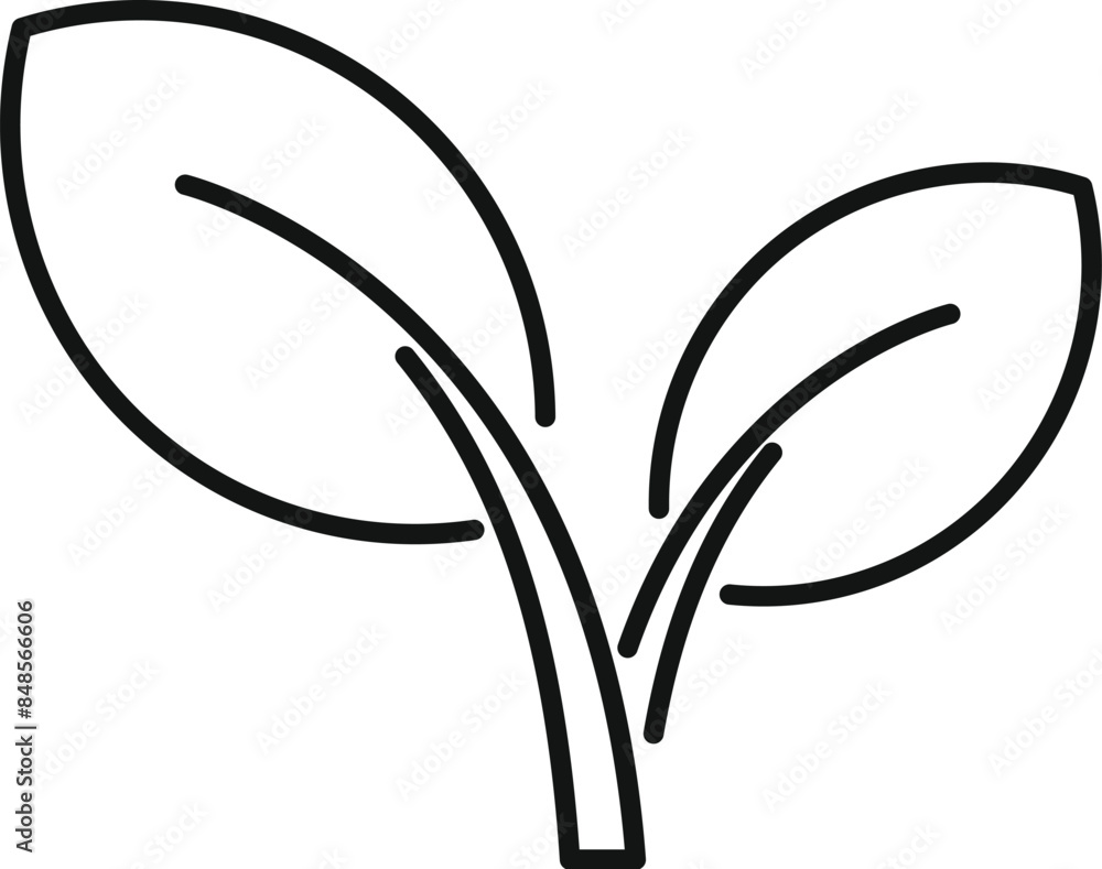 Simple black line drawing of a plant sprout growing with two leaves Simple black line drawing of a plant sprout growing with two leaves