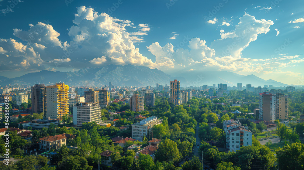 Fototapeta premium Tirana, Albania city skyline created with Generative AI technology