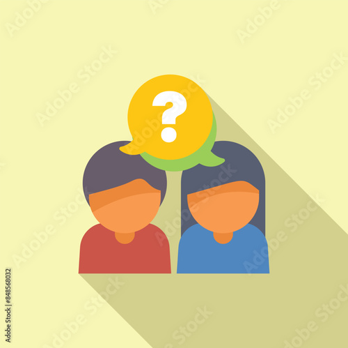 Two people discussing together with a question mark appearing in a speech bubble above them