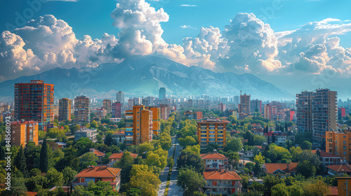 Tirana, Albania city skyline created with Generative AI technology