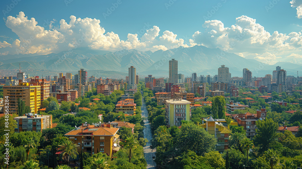 Obraz premium Tirana, Albania city skyline created with Generative AI technology