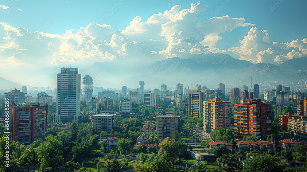 Obraz premium Tirana, Albania city skyline created with Generative AI technology