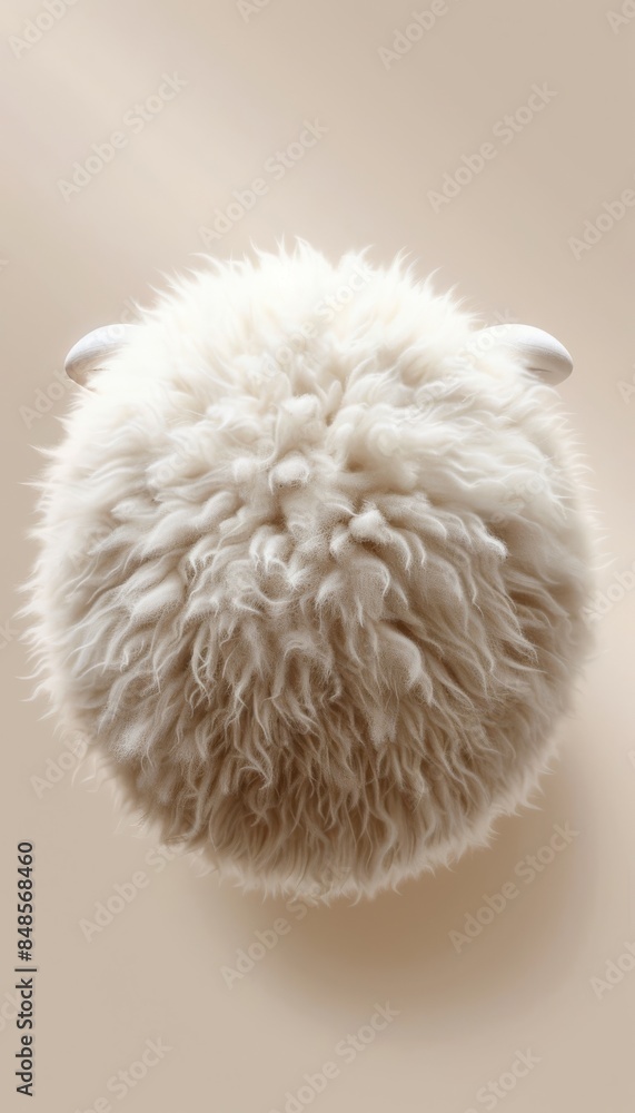A round sheep's wool ball, top view, on a beige background, in a minimalist and cartoonish style, looking cute and fluffy, as a flat illustration with a white color tone, high definition.
A round sheep's wool ball, top view, on a beige background, in a minimalist and cartoonish style, looking cute and fluffy, as a flat illustration with a white color tone, high definition.